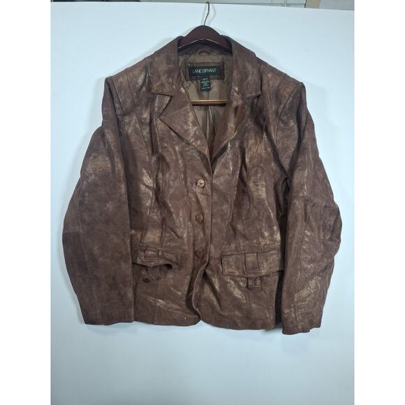 Lane Bryant 100% GENUINE LEATHER Jacket Womens Plus 18/20 Brown Gold Tint - Picture 1 of 8